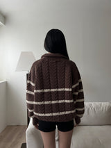 [UNISEX/Overfit] Crown hachi color combination striped high neck two-way zip-up (3 colors)