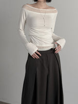 Ribbed Color Matching Layered Pintuck Boat Neck Tee