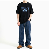 オーバーフィットクルーネックユニバーシティカーモ半袖Tシャツ ブラックブルー
