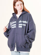 UNISEX ツートン ブラー エンボロゴ フード ジップアップ ネイビー (FCF1ZP323M)