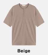 ルリンワッフルヘンリーネック半袖Tシャツ