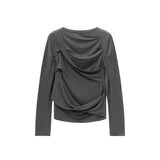 TWIST DRAPE LONG SLEEVE TOP (MELANGE BLACK)