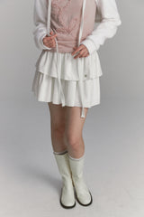 Tweed Cancan Frill Skirt White