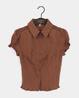 Seren Vintage Pintuck Slit Puff Sleeve Short-Sleeved Shirt