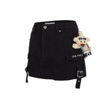 13DE MARZO Camera Bear Cargo Skirt Black