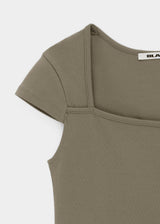 [B-BASIC] テンションコットンスクエアネックキャップスリーブ半袖Tシャツ (2 SIZE)