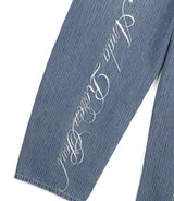 Stripe Lettering Denim Pants - Medium Blue