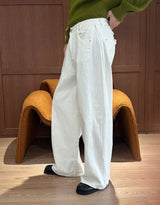 [Unisex] バックストラップワイドデニムパンツ(2color)
