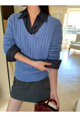 Twisted V-neck long-sleeved knitwear