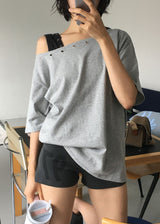 EYELET OFF SHOULDER TEE