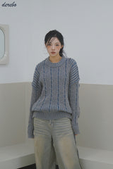 Retro-strip loose fit knitwear