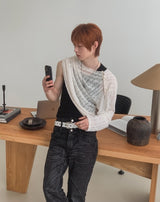 26SS★ [PLAN MADE/MADE]スラント スナップ ダメージ ニット
