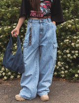 [U-DENIM/Planning Products] サマーピンタックワイドカーゴデニムパンツ