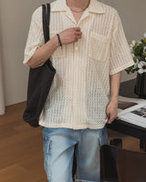 Wavy Open Collar Half Shirt