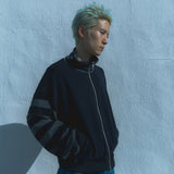 ストライプニットジップアップジャケット/ネイビー