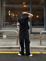 [SET] US Vintage Ringer Short-Sleeve T-Shirt + Valen Cut-Line Track Nylon Pants