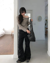 Pouch Multi Stripe One-Shoulder Long Sleeve