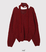 Laura Twist Loose V-neck Wool Knit +Tie Set (6color)