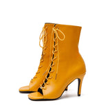 Square Lace-Up Open Toe Heel(Yellow)
