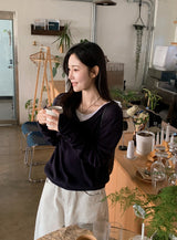 Cuff Button Deep V-neck Knit (2color)