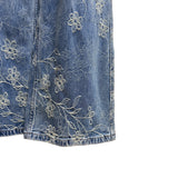 Rough Flower Embroidery Mid Wash Denim Pants