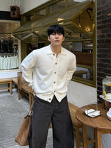 Angora semi-cropped collar cardigan