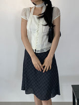 Sovy check flare midi skirt