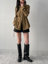 Herringbone Belted Loose-Fit Blouse