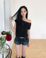 Kit Eyelet Boat Neck Slim Short Sleeve