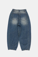 Deep side fold balloon denim pants