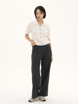 DOUBLE BUCLE SLACKS WIDE PANTS