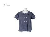 Odile Double Button Puff Check Collar Shirt Blouse