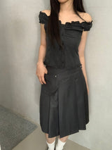 Aveni Pocket Banding Midi Skirt