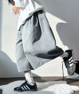 ASH🩶🩵 SIDE PINTUCK BALLOON DENIM BERMUDA 🩶🖤3COLOR 2SIZE