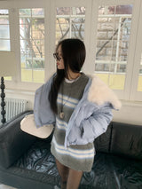 Hazy Hairy Stripe Loose Rose-Fit Knit