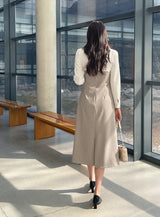 Sene color matching shirring drape shirt long one piece