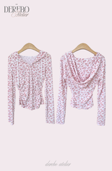 ピンクブライレオパードフーディーロングスリーブTシャツ