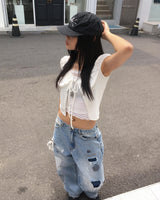 Lace puff top