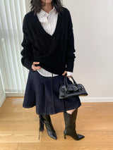 [High quality line] Twisted Deep V-neck Long Sleeve Knitwear