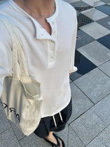 ワッフルオーバーヘンリーネック長袖Tシャツ