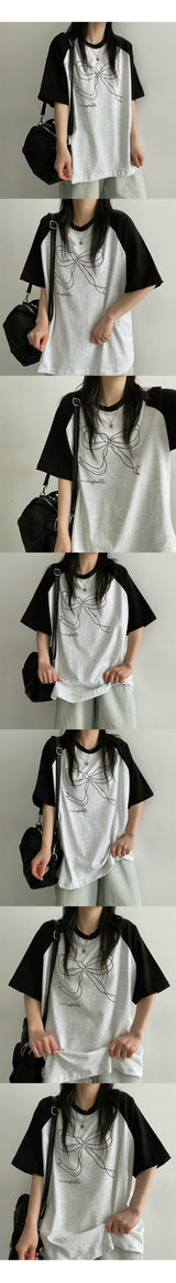 Ribbon Raglan Short Sleeve T-shirt