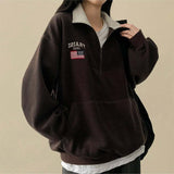 American Flag Coloring Fleece Semi-Zipup Anorak Sweatshirt