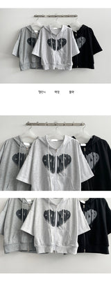 Reddit two-way crop short-sleeved hooded zip-up