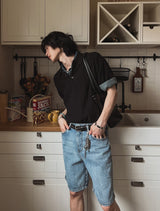 Melting line boucle collar knit