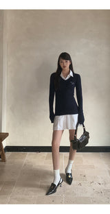 Navy Blue Collar Shirt Dress