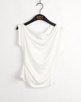 シャルバシャーリングアンバランスドワンショルダースリーブレスtシャツ