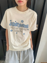 ネジュ プリンティング ルーズフィット ショートスリーブ ティー