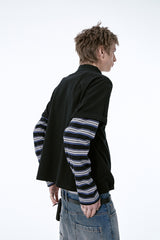 (BASE) LAYERED STRIPE POLO L/S TEE (NAVY)