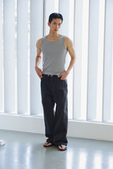 High ribbed logo sleeveless(Gray)