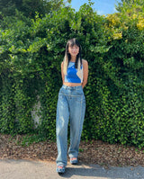 FRONT SIDE PATCHWORK DENIM PANTS code 18106